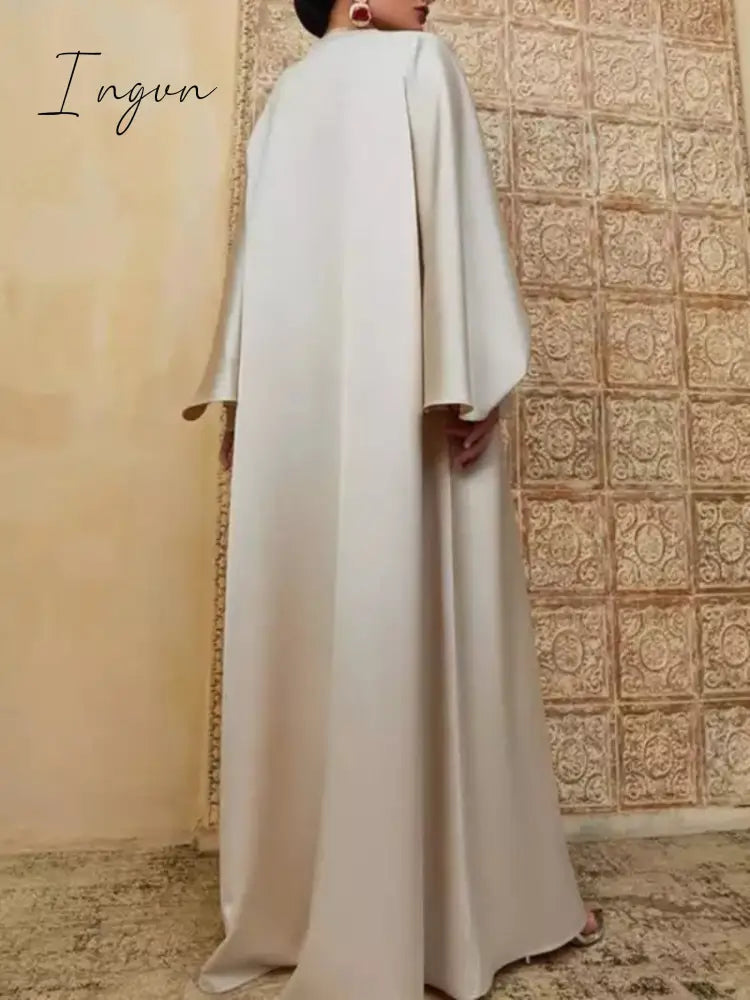 Ingvn - Lemongor Muslim Dubai Turkey Islam Dress 2023 Spring Batwing Sleeve Split-Front Solid Color