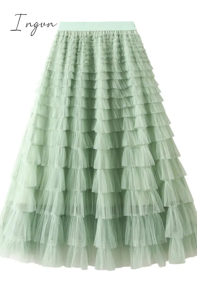 Ingvn - Make A Royal Statement With This Elastic Waist Tulle Skirt Light Green / S/M Bottoms