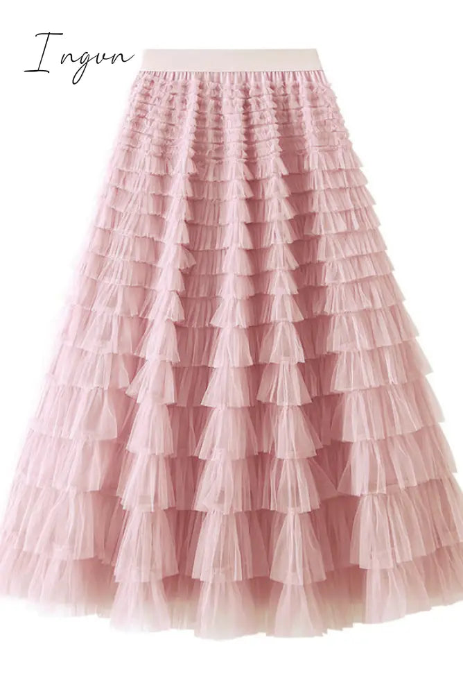 Ingvn - Make A Royal Statement With This Elastic Waist Tulle Skirt Pink / S/M Bottoms