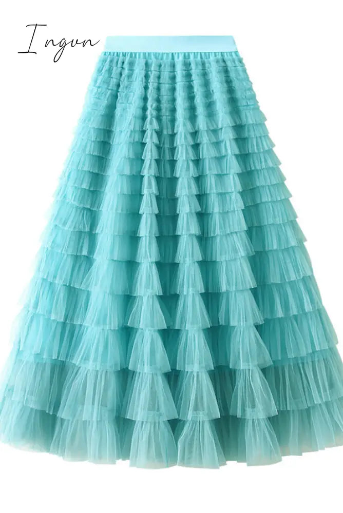Ingvn - Make A Royal Statement With This Elastic Waist Tulle Skirt Wathet Blue / S/M Bottoms