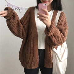 Ingvn - New Autumn Knit Sweater Women Fashion Harajuku Loose Warm Cardigan College Casual Long