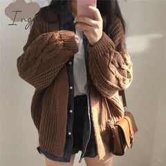 Ingvn - New Autumn Knit Sweater Women Fashion Harajuku Loose Warm Cardigan College Casual Long