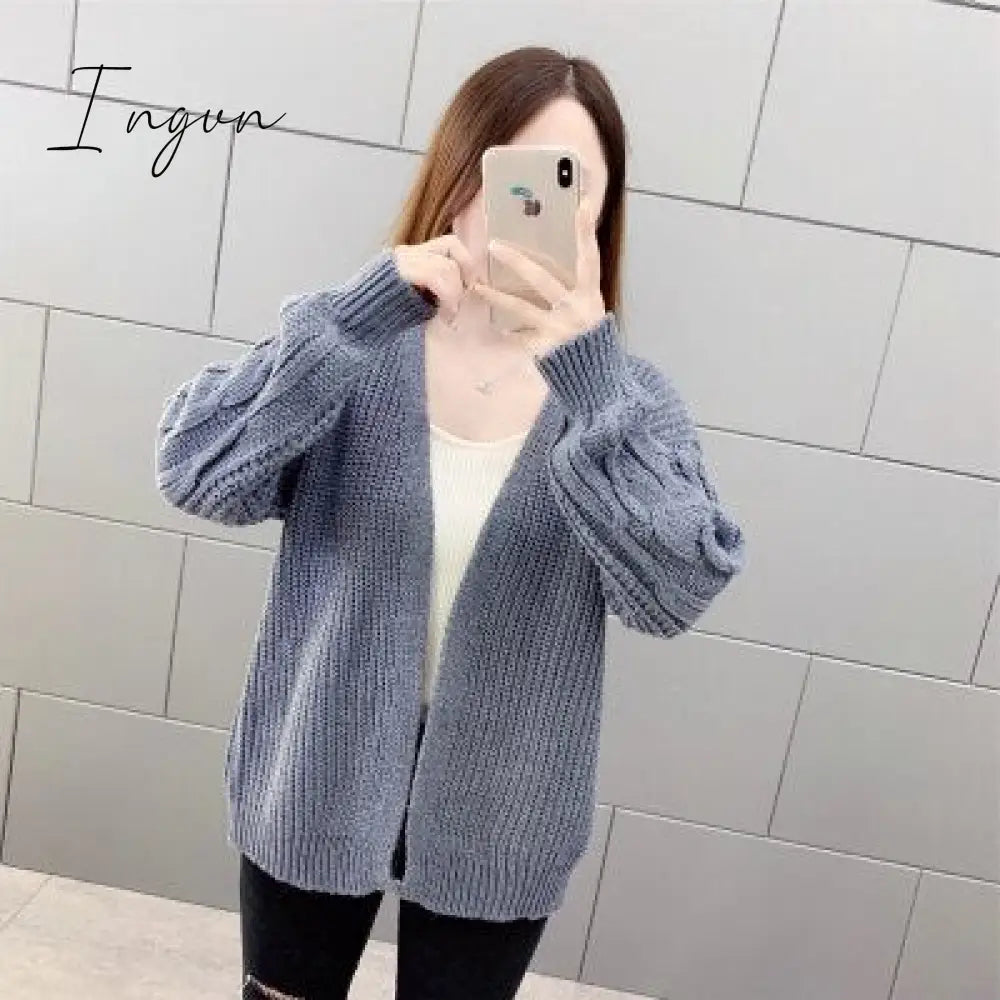 Ingvn - New Autumn Knit Sweater Women Fashion Harajuku Loose Warm Cardigan College Casual Long