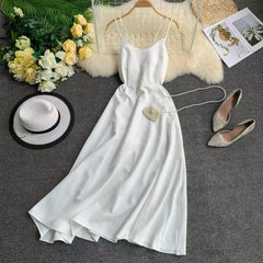 Ingvn - New - Coming Spring Summer Holiday Long Dress Cross Spaghetti Strap Open Back Beach Style