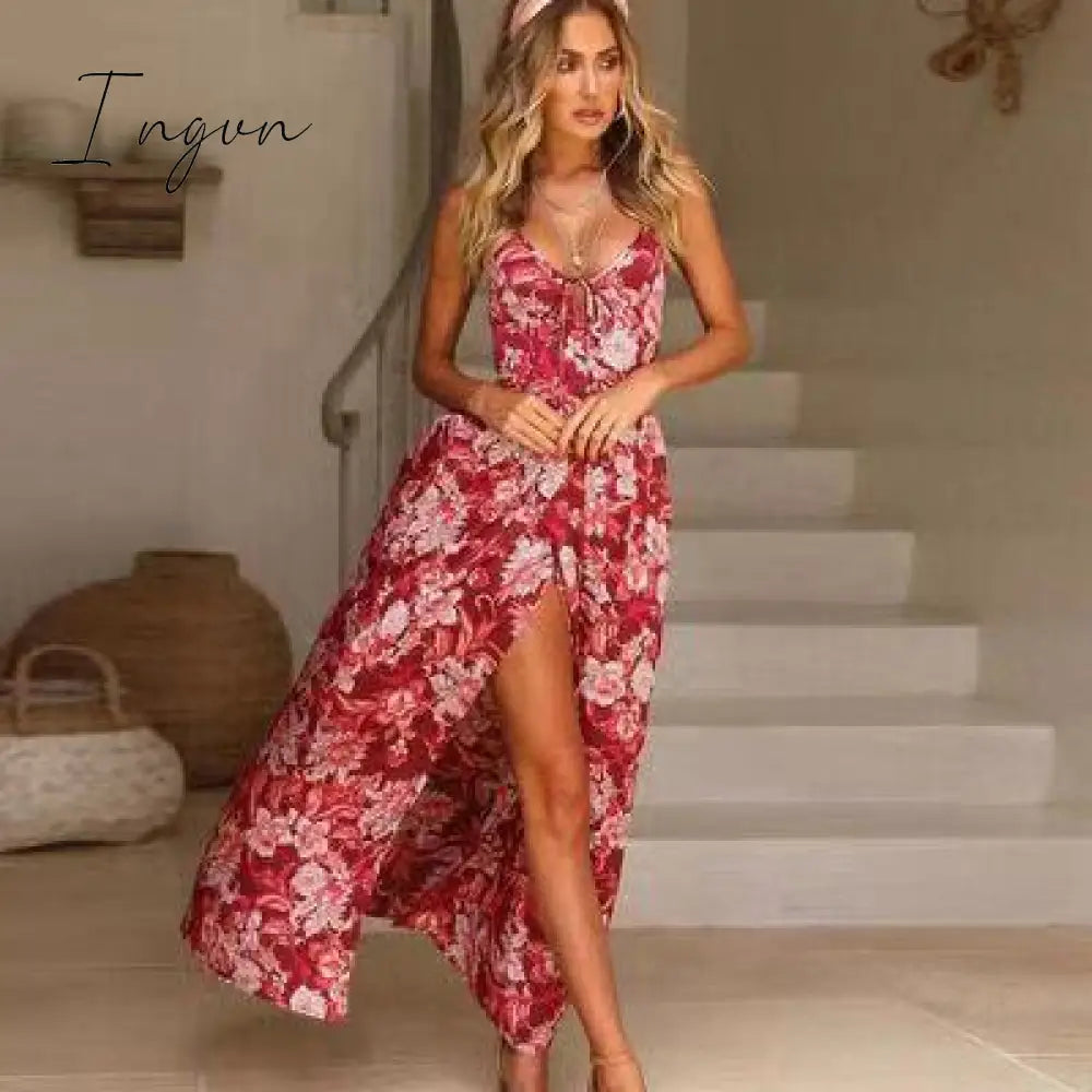 Ingvn - New European And American Women’s Dress In Spring Summer Red / S