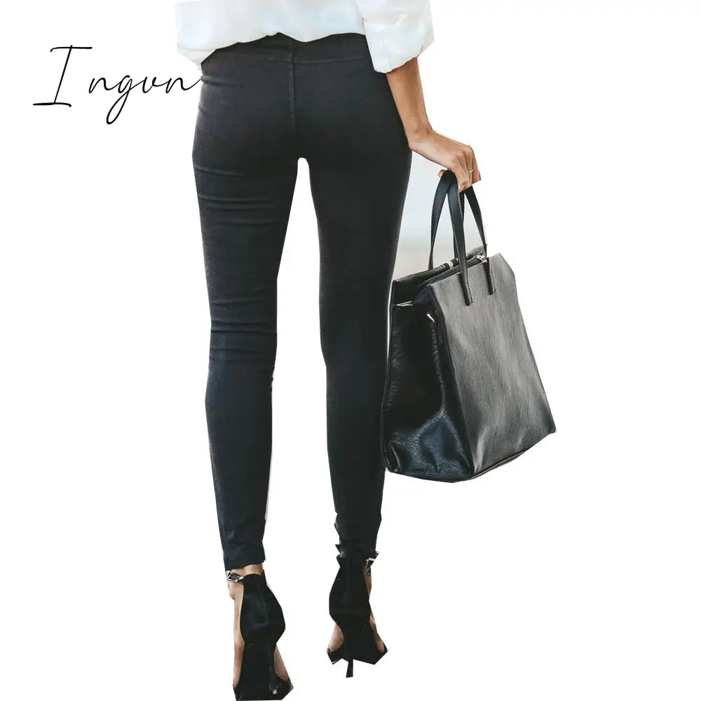 Ingvn - New Fashion Casual Solid Color Elastic Skinny Pants For Women