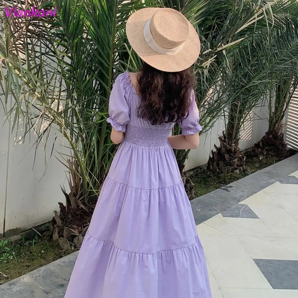 Ingvn - New Fashion Women Purple Elegantes Long Dress Cottage Core Vintage Women’s Wear Aesthetic