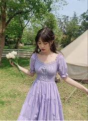 Ingvn - New Fashion Women Purple Elegantes Long Dress Cottage Core Vintage Women’s Wear Aesthetic