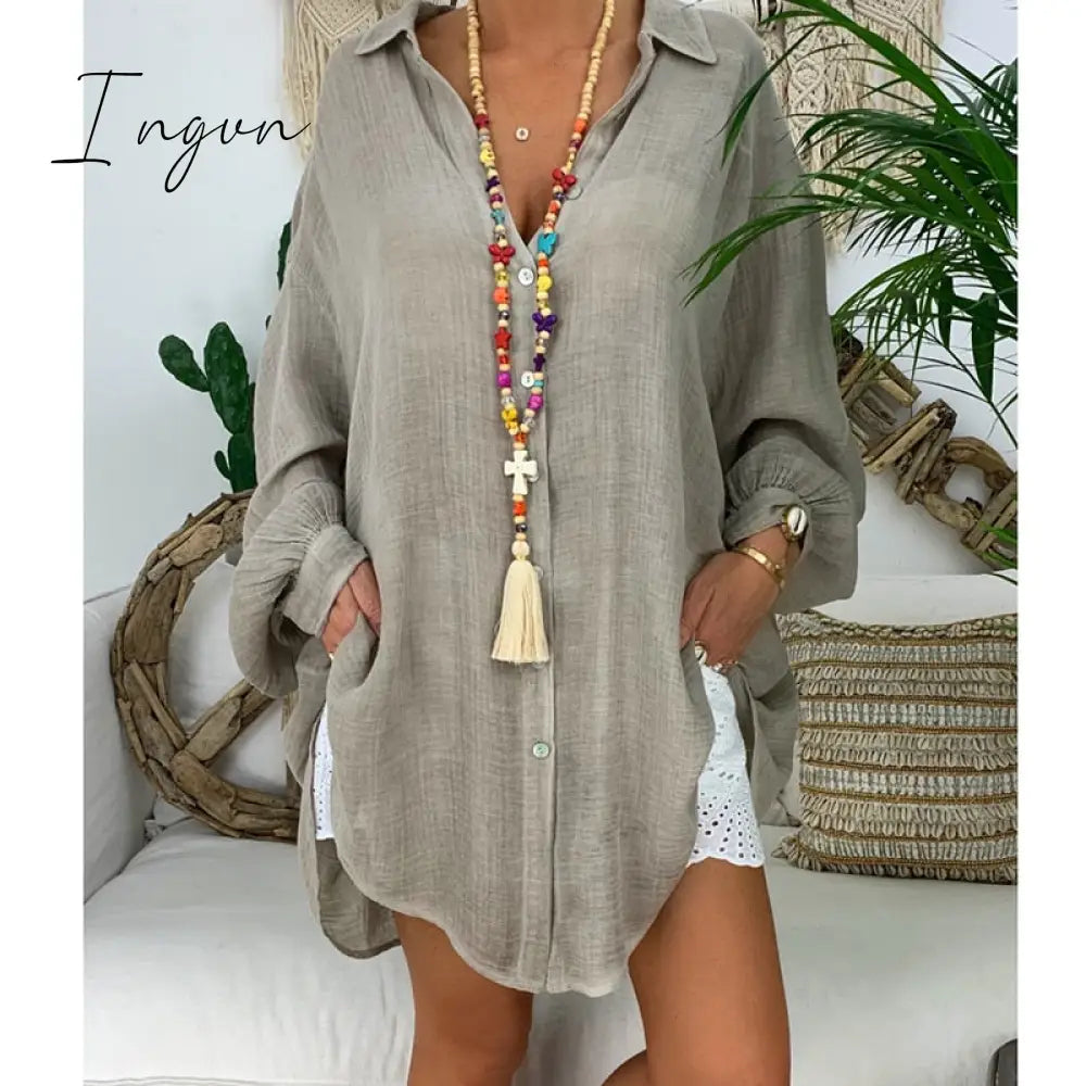 Ingvn - New Loose Women Cover Ups Swimwear White Beach Dress Cotton Kimono Coverups For Swimsuit Up