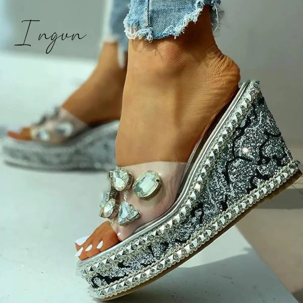 Ingvn - Open Toe Studded Rivet Heeled Sandals