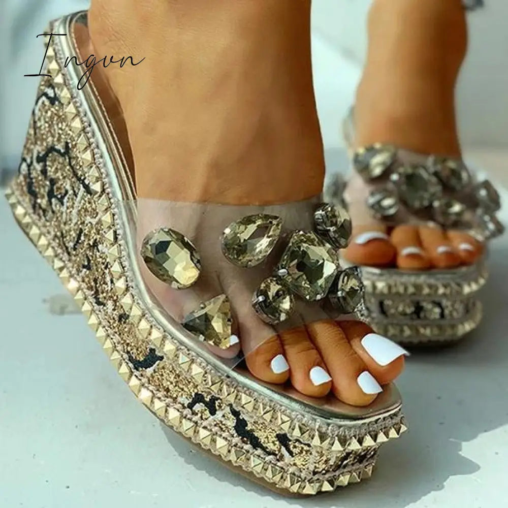 Ingvn - Open Toe Studded Rivet Heeled Sandals