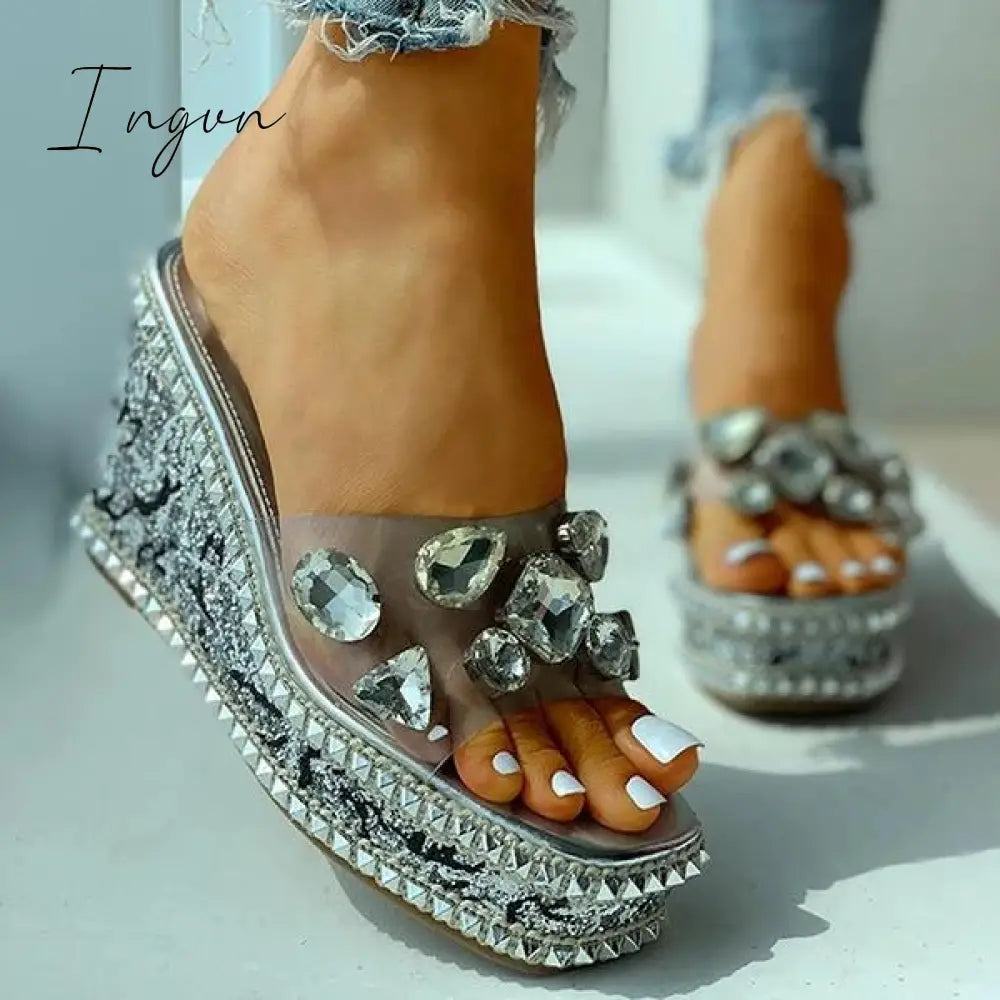 Ingvn - Open Toe Studded Rivet Heeled Sandals