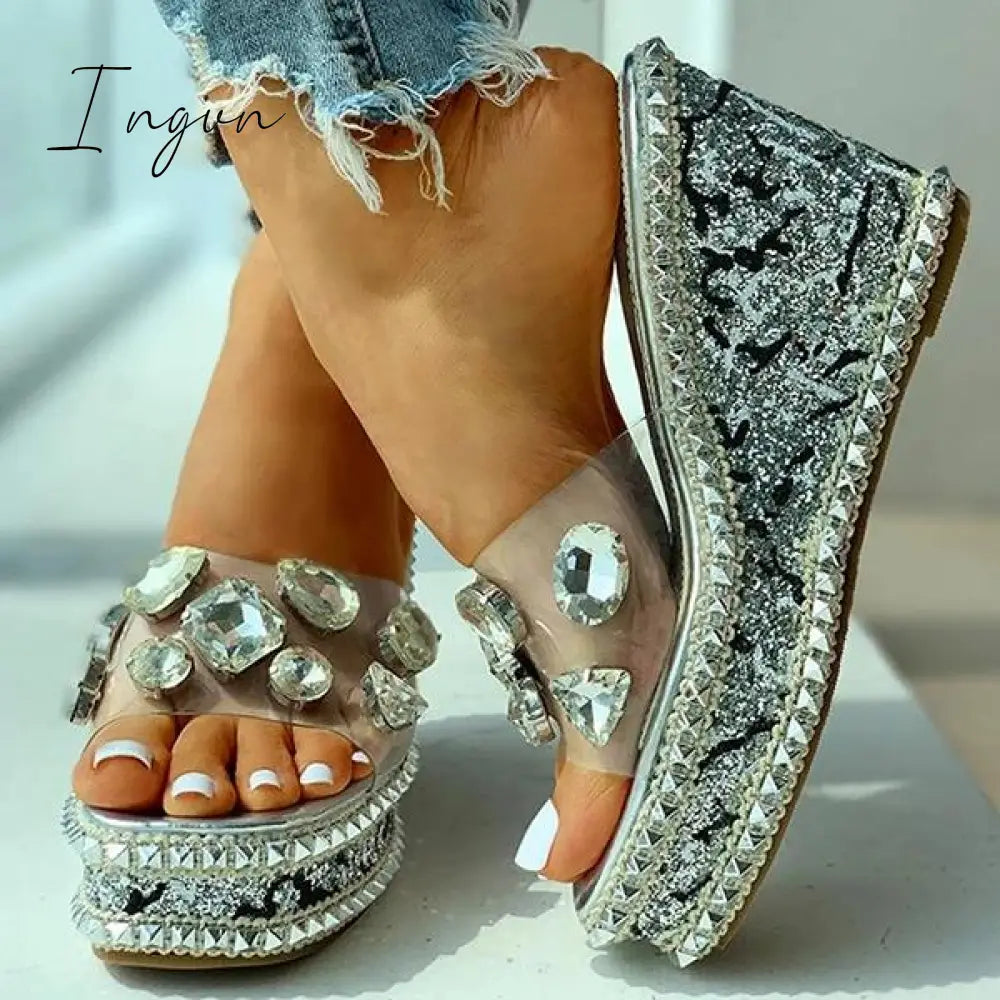 Ingvn - Open Toe Studded Rivet Heeled Sandals