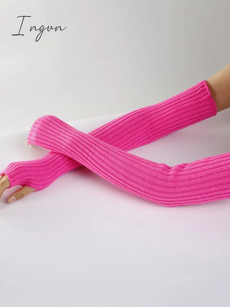 Ingvn - Original 9 Colors Striped Knitted Sleevelet Rose Red / Free Size Warmers