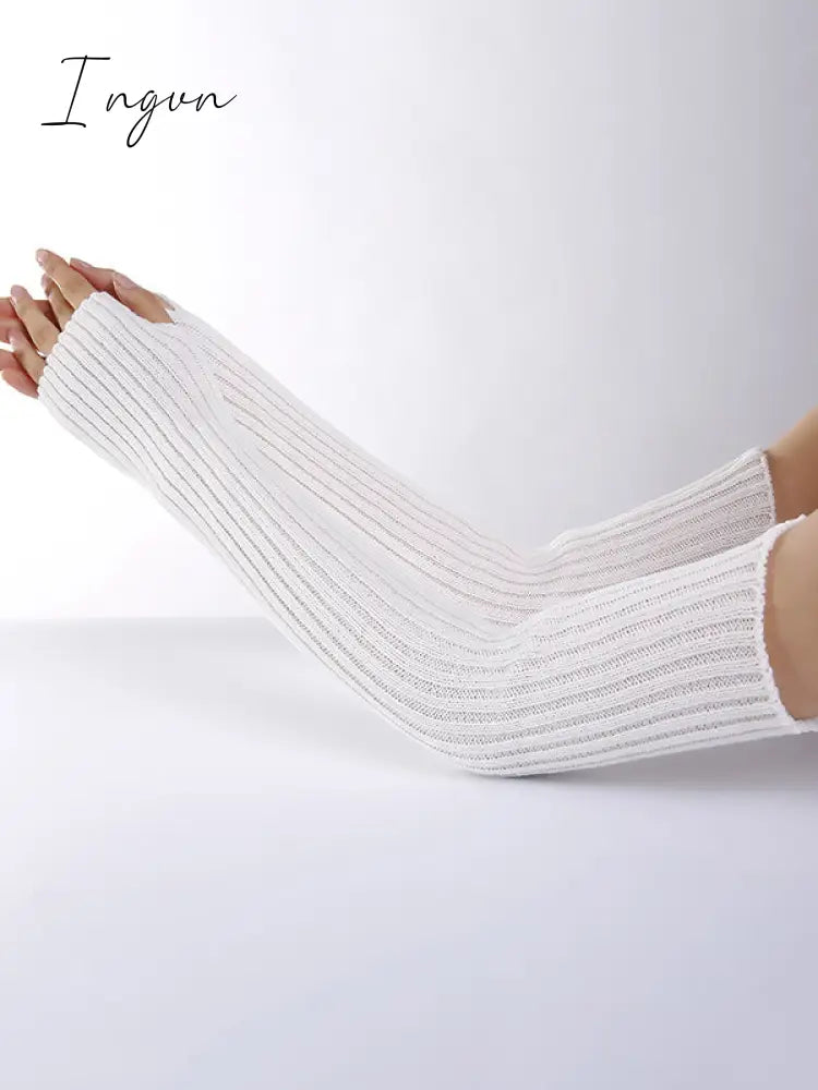 Ingvn - Original 9 Colors Striped Knitted Sleevelet White / Free Size Warmers