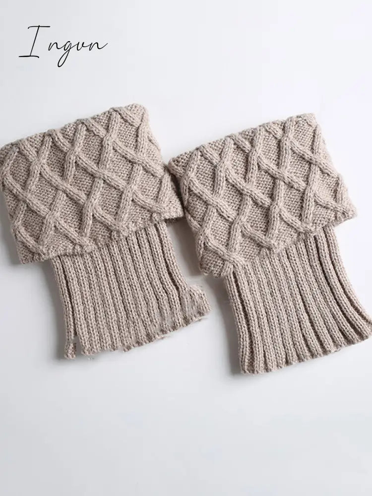 Ingvn - Original Creation Keep Warm Jacquard Solid Color Leg Warmers Accessories Cream / One_Size