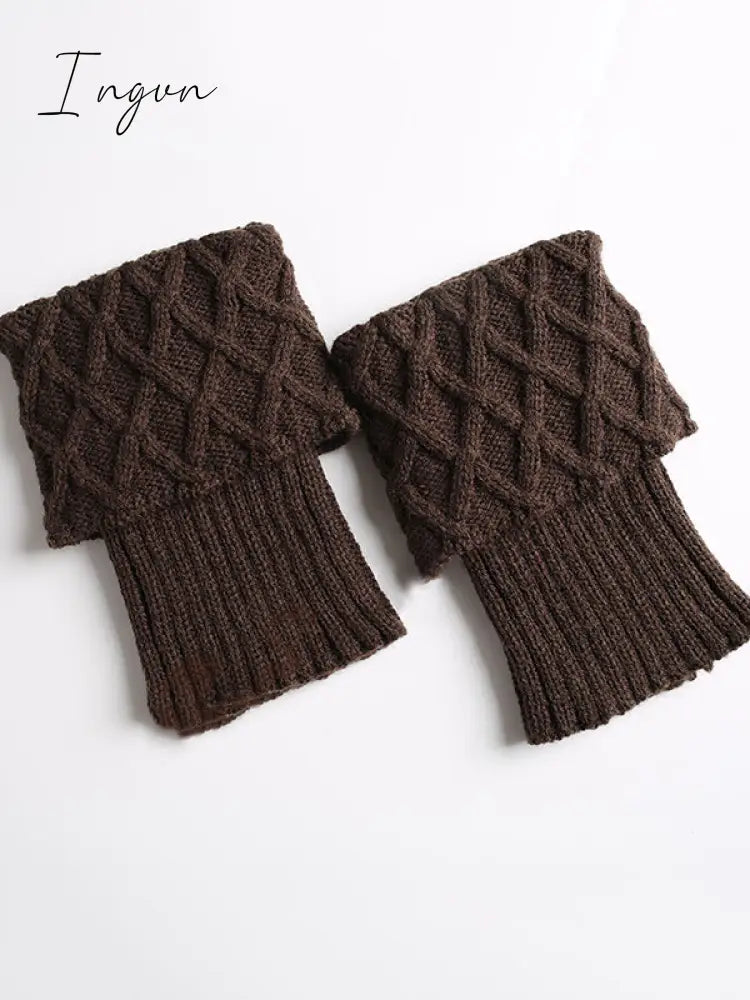 Ingvn - Original Creation Keep Warm Jacquard Solid Color Leg Warmers Accessories Deep Coffee /