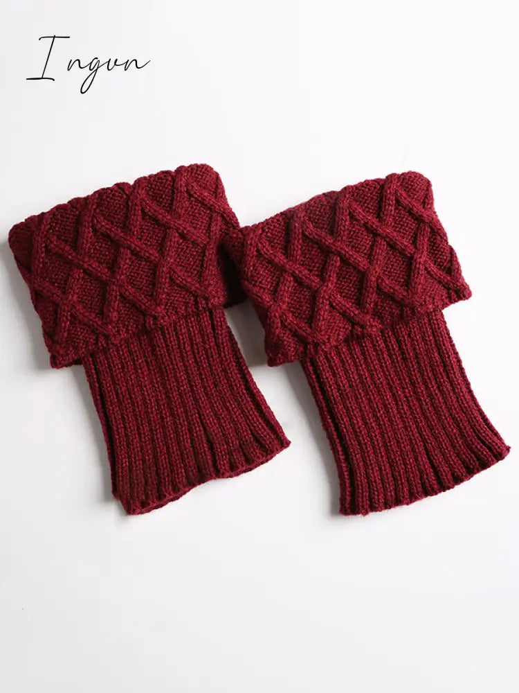 Ingvn - Original Creation Keep Warm Jacquard Solid Color Leg Warmers Accessories Wine Red /