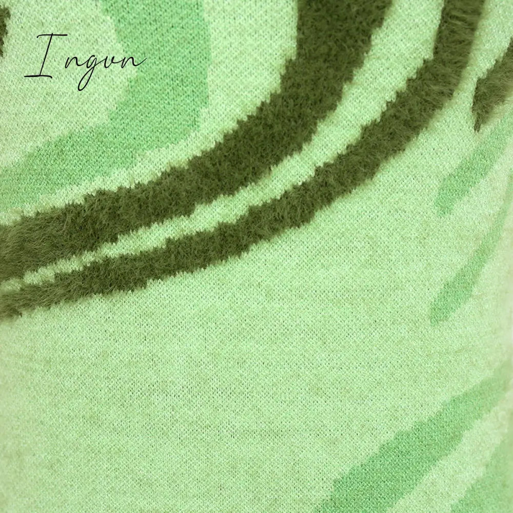 Ingvn - Paisley Print Knit Dress Women Green Y2K Summer Sexy Bodycon Sleeveless Spaghetti Strap