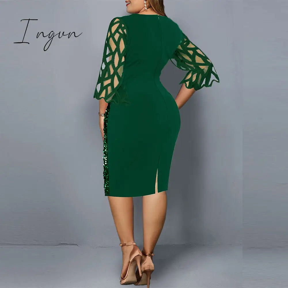 Ingvn - Party Dresses Plus Size Women’s Summer Dress For Women Elegant Sequin Green Bodycon