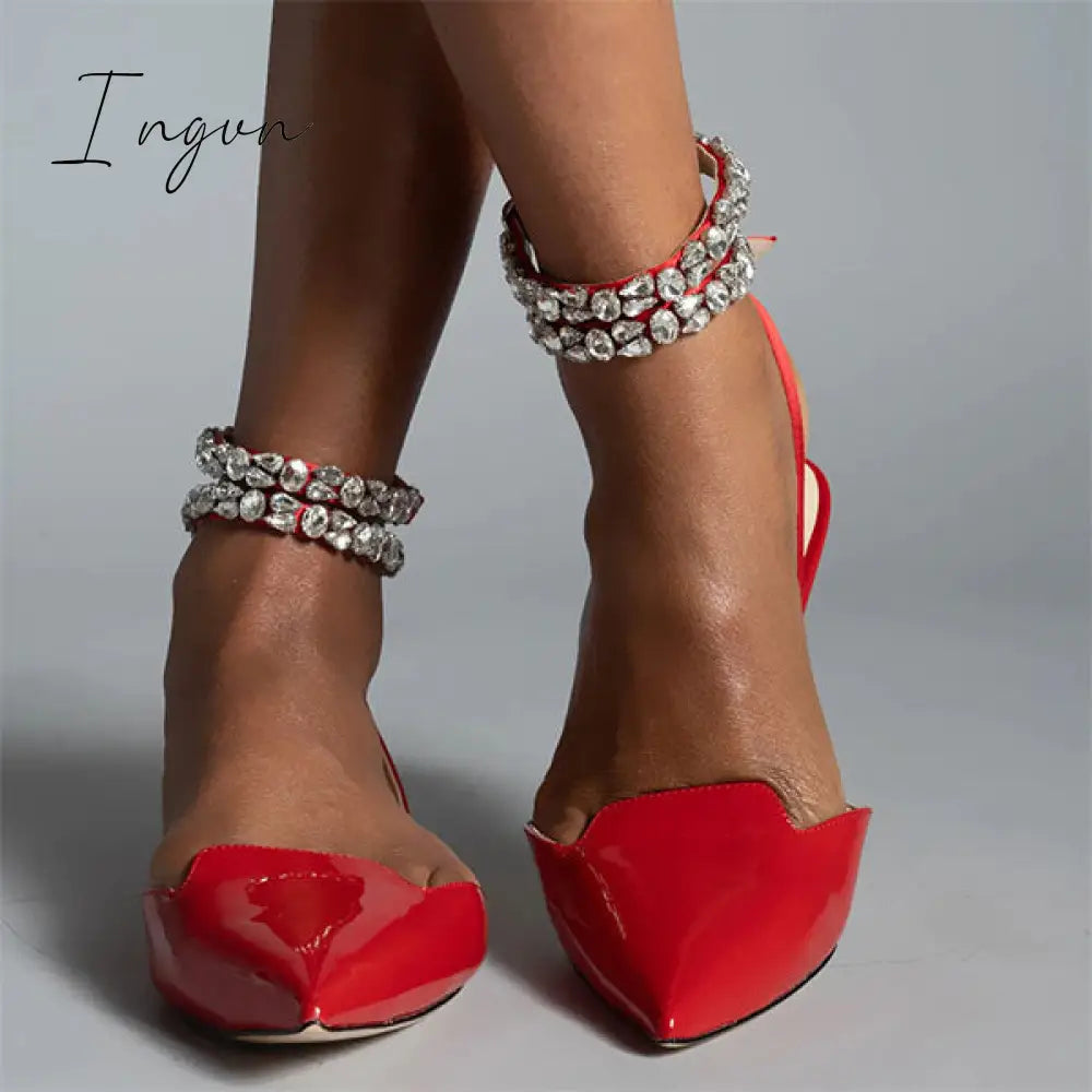 Ingvn - Patent Leather Pointed Toe Adjustable Ankle Strap Flats