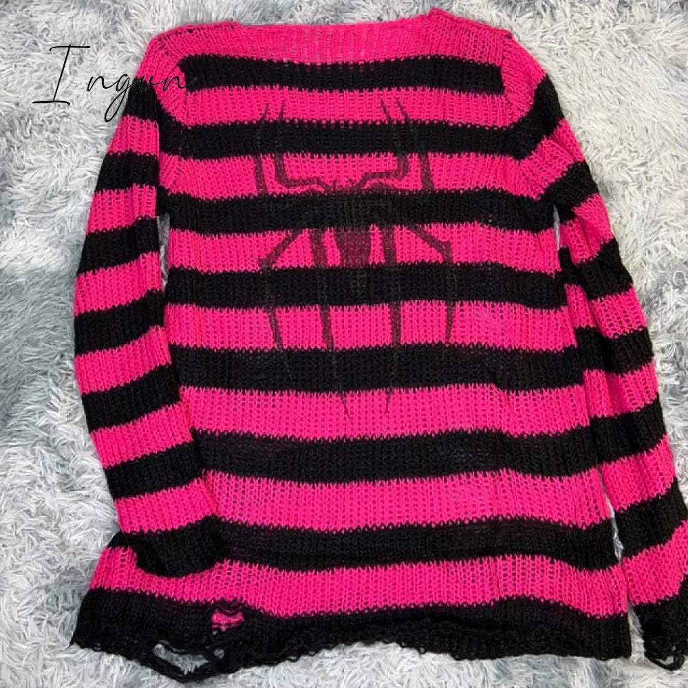 Ingvn - Plus Size Punk Gothic Long Unisex Sweater Dress Women Man Striped Cool Hollow Out Hole