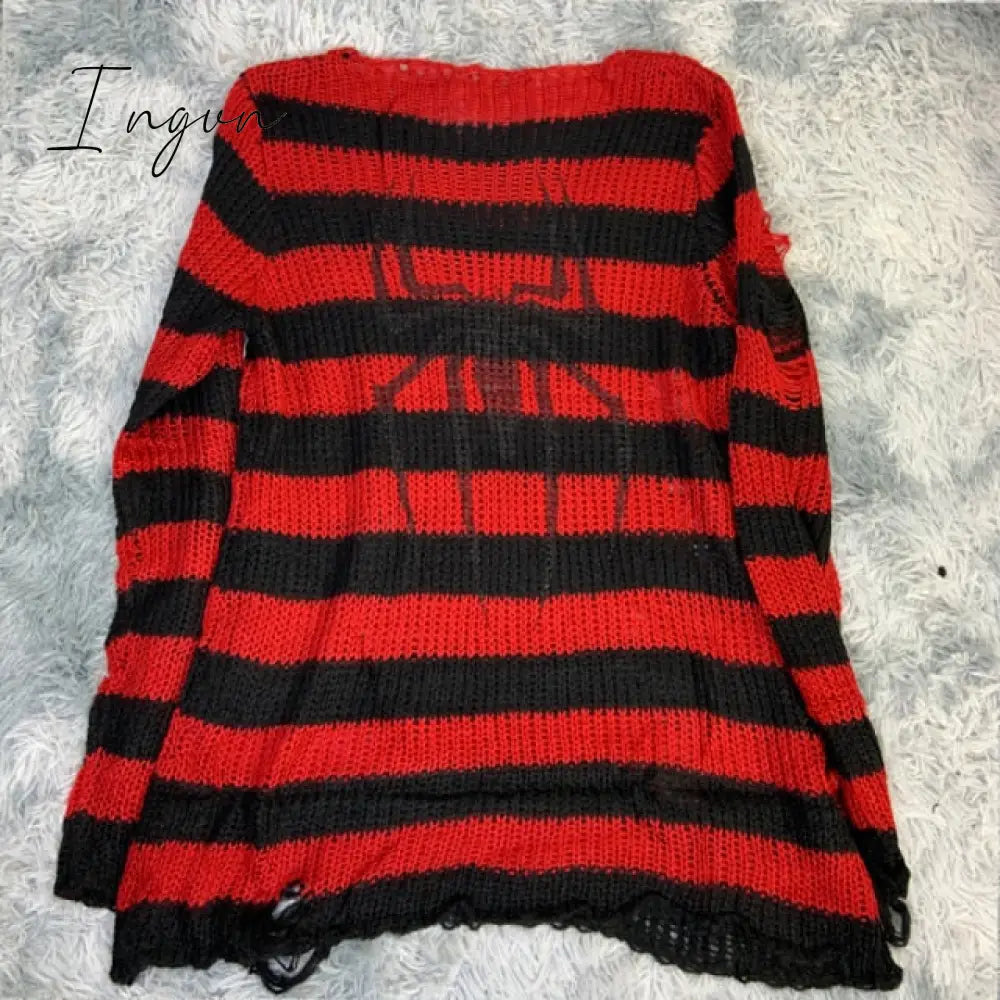 Ingvn - Plus Size Punk Gothic Long Unisex Sweater Dress Women Man Striped Cool Hollow Out Hole