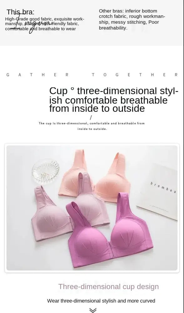 Ingvn - Plus Size Sexy Push Up Bra Front Closure Solid Color Brassiere Wireless Bralette Breast