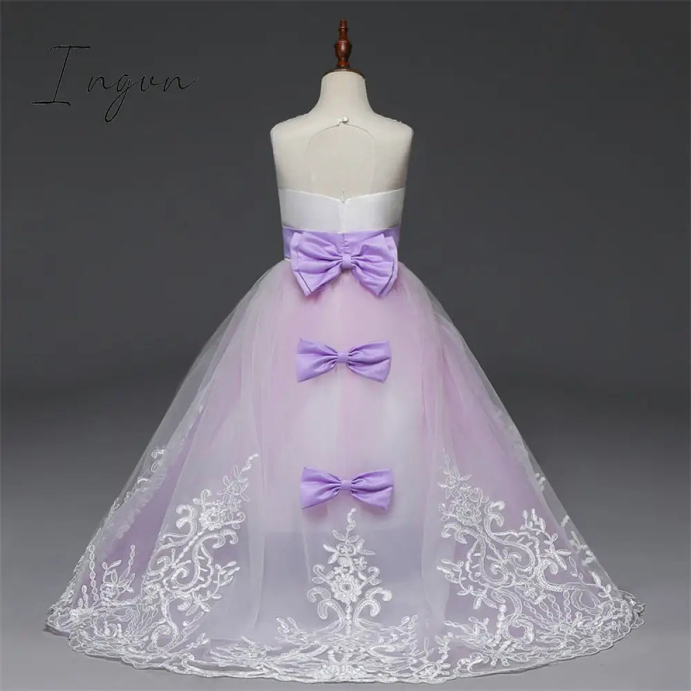 Ingvn - Red Girl Lace Embroidery Christmas Birthday Party Dress Flower Wedding Gown Formal Kids