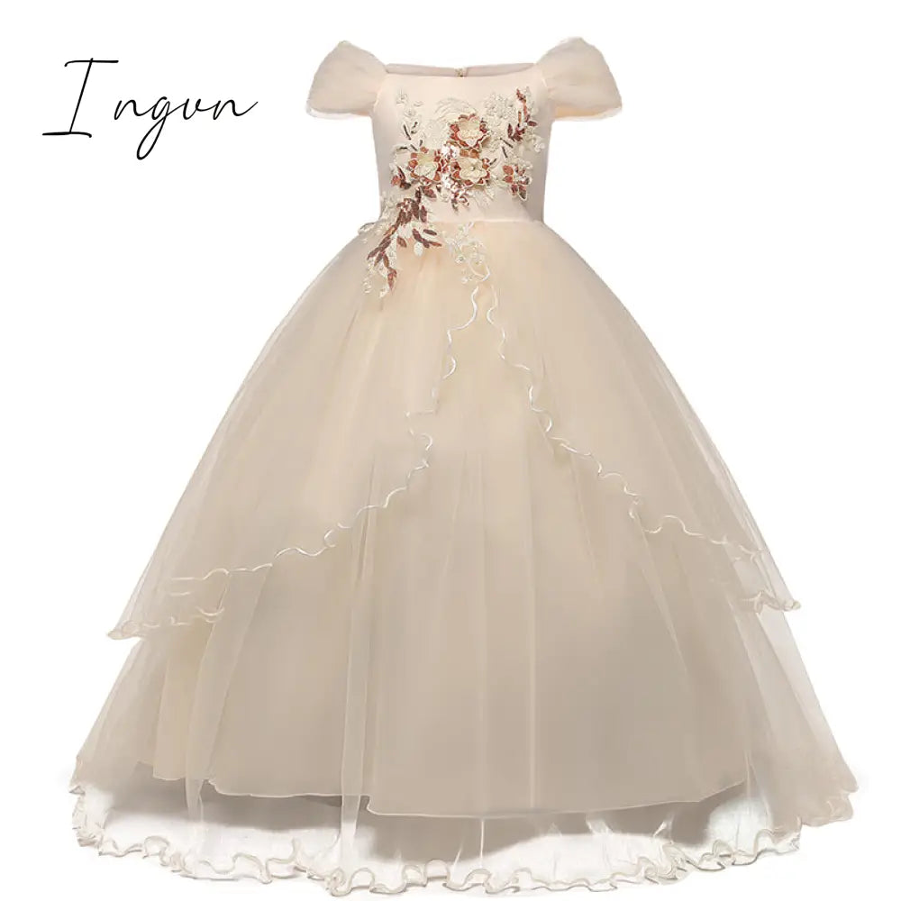 Ingvn - Red Girl Lace Embroidery Christmas Birthday Party Dress Flower Wedding Gown Formal Kids