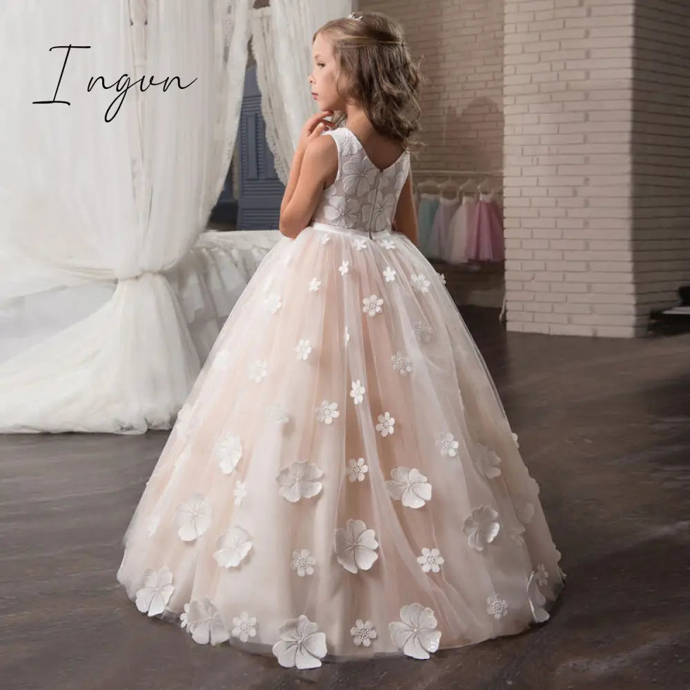 Ingvn - Red Girl Lace Embroidery Christmas Birthday Party Dress Flower Wedding Gown Formal Kids