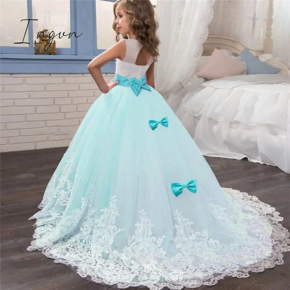 Ingvn - Red Girl Lace Embroidery Christmas Birthday Party Dress Flower Wedding Gown Formal Kids