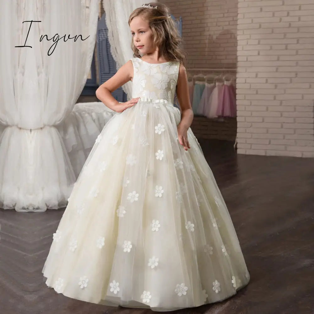 Ingvn - Red Girl Lace Embroidery Christmas Birthday Party Dress Flower Wedding Gown Formal Kids