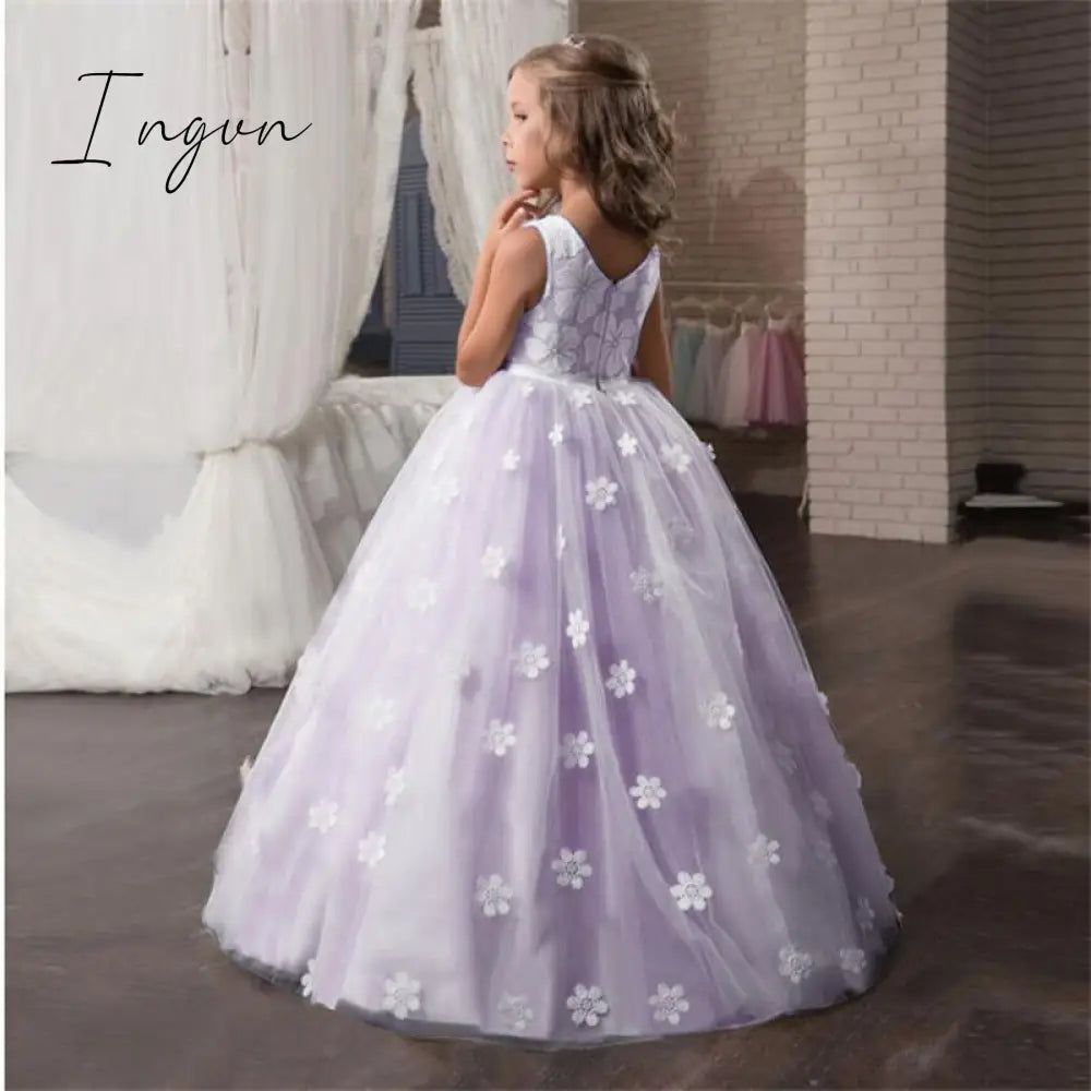 Ingvn - Red Girl Lace Embroidery Christmas Birthday Party Dress Flower Wedding Gown Formal Kids