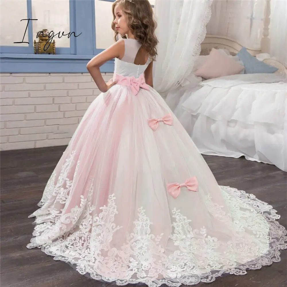 Ingvn - Red Girl Lace Embroidery Christmas Birthday Party Dress Flower Wedding Gown Formal Kids