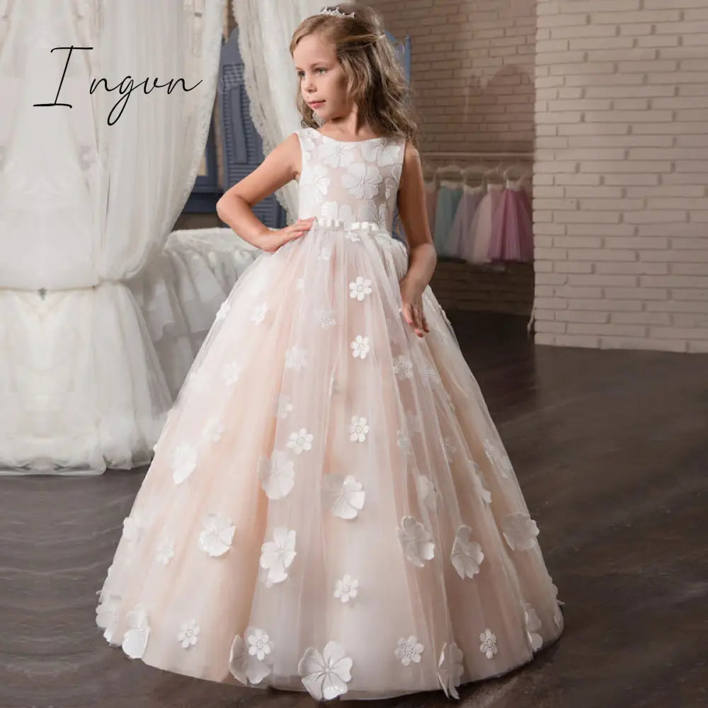 Ingvn - Red Girl Lace Embroidery Christmas Birthday Party Dress Flower Wedding Gown Formal Kids