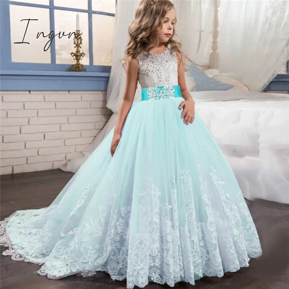 Ingvn - Red Girl Lace Embroidery Christmas Birthday Party Dress Flower Wedding Gown Formal Kids