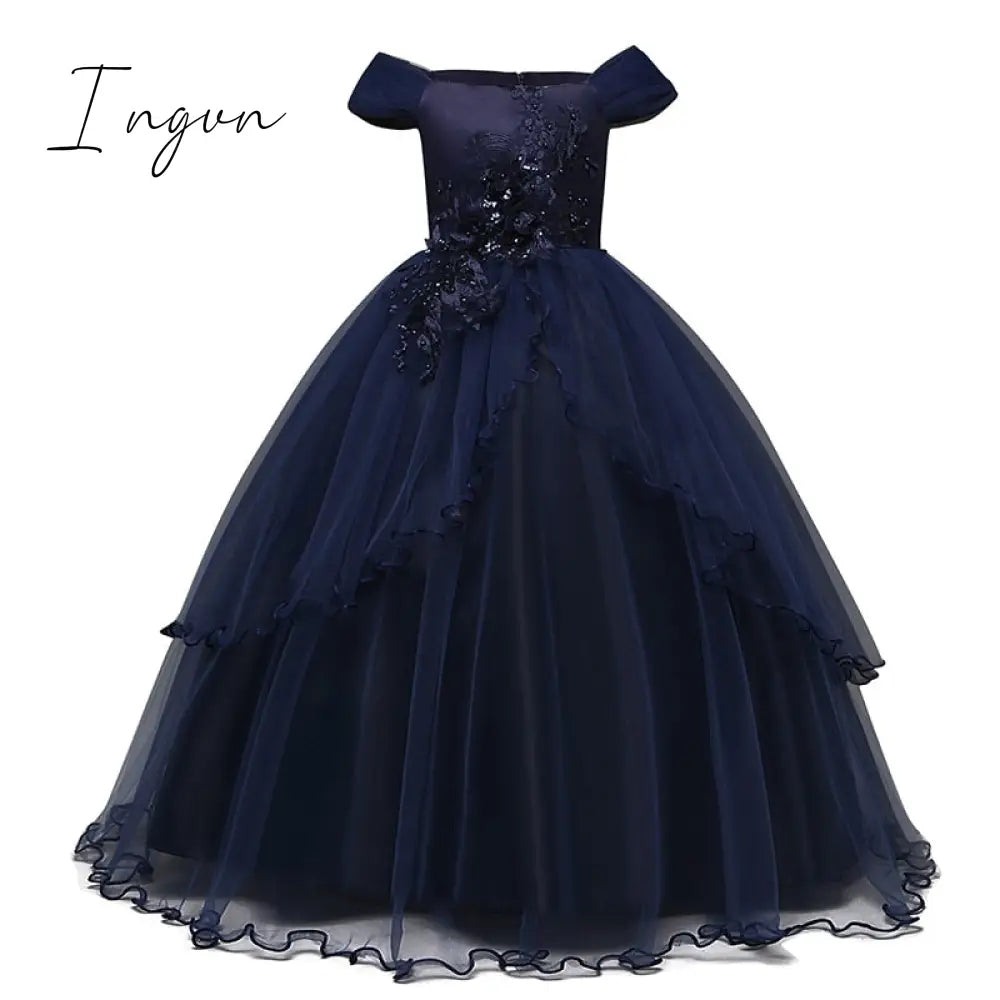 Ingvn - Red Girl Lace Embroidery Christmas Birthday Party Dress Flower Wedding Gown Formal Kids