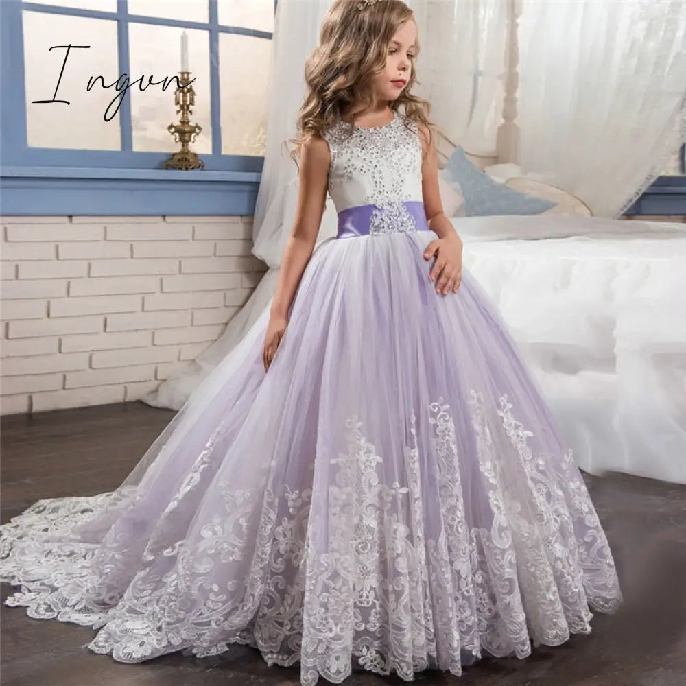 Ingvn - Red Girl Lace Embroidery Christmas Birthday Party Dress Flower Wedding Gown Formal Kids