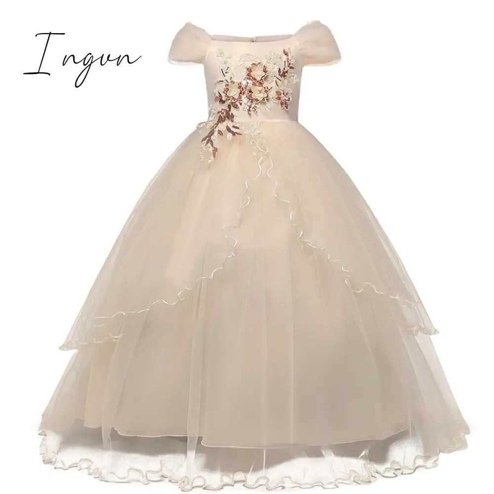 Ingvn - Red Girl Lace Embroidery Christmas Birthday Party Dress Flower Wedding Gown Formal Kids