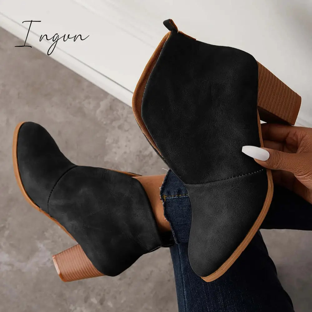 Ingvn - Retro Western V Cut Ankle Boots