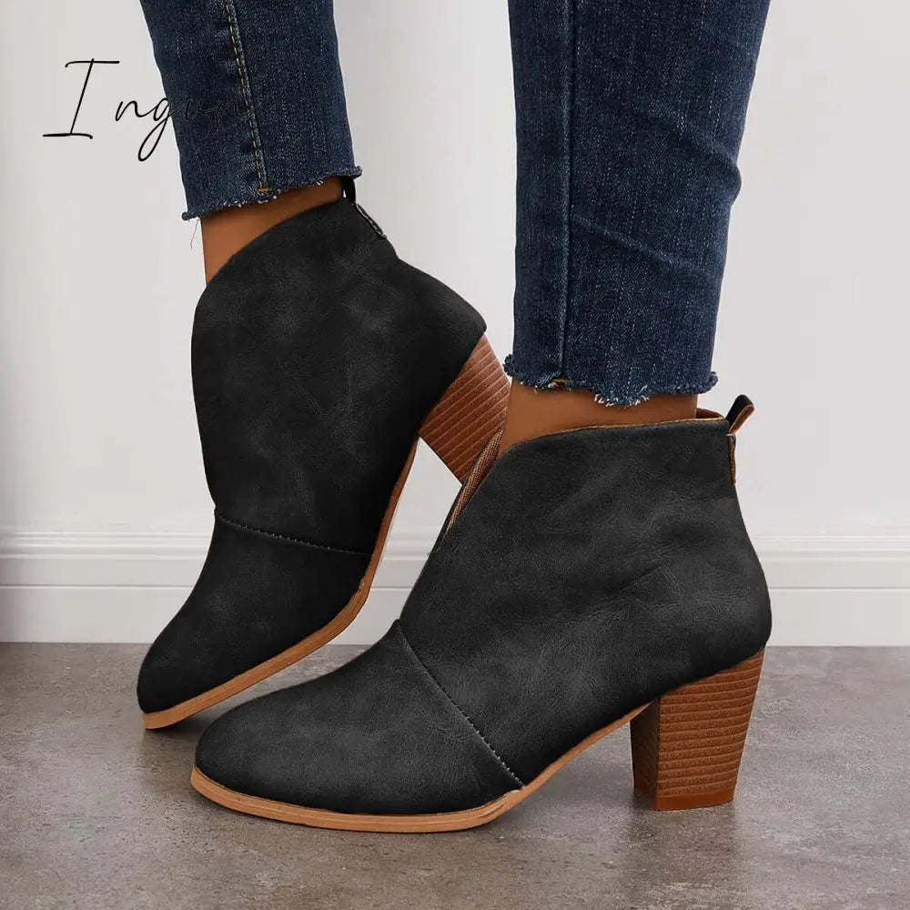 Ingvn - Retro Western V Cut Ankle Boots Black / 5