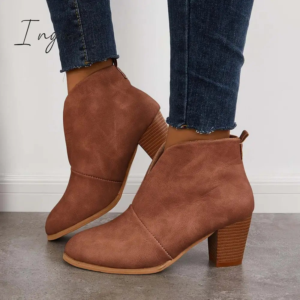 Ingvn - Retro Western V Cut Ankle Boots Brown / 5