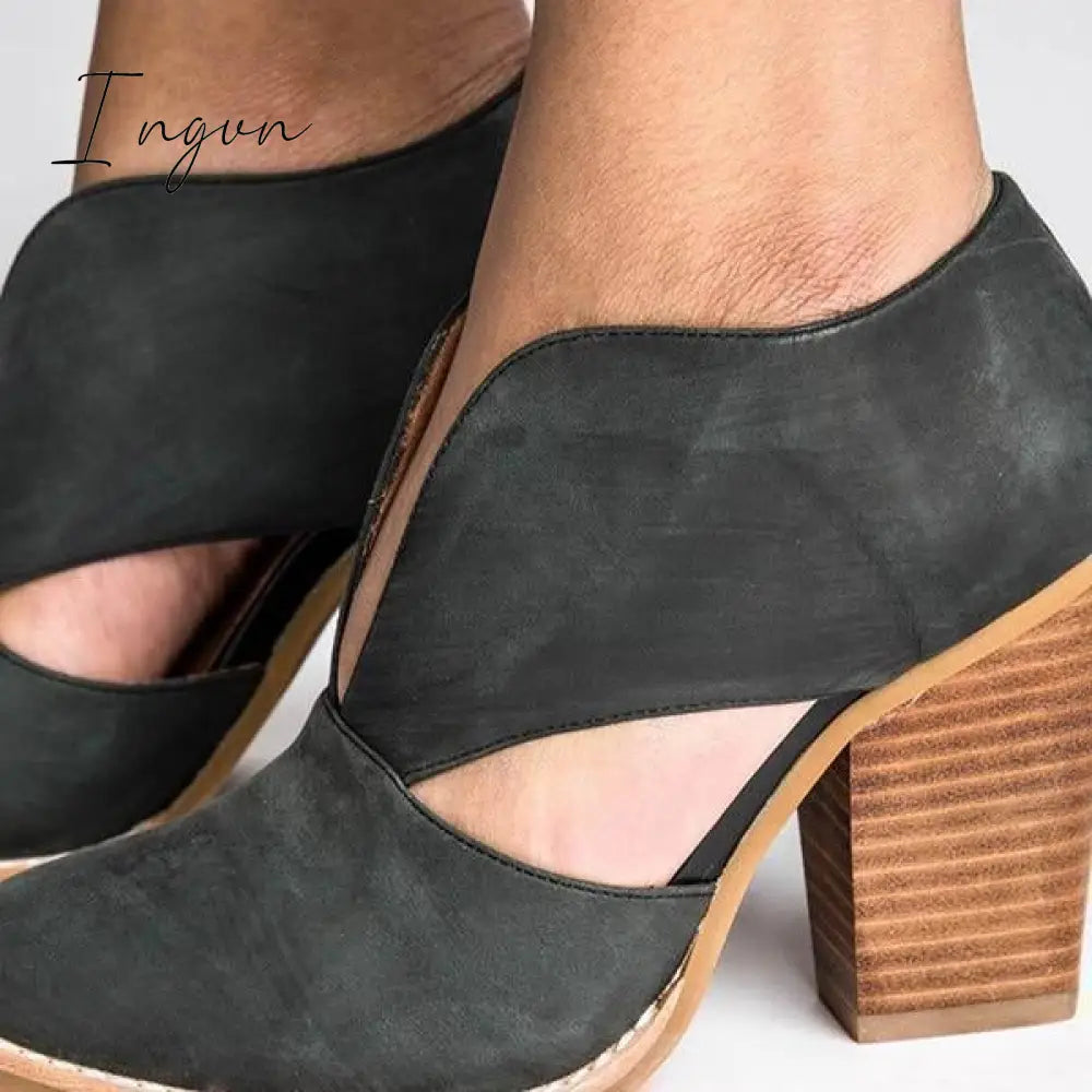 Ingvn - Round Toe Women Chunky Heel Casual Pu Ankle Boots
