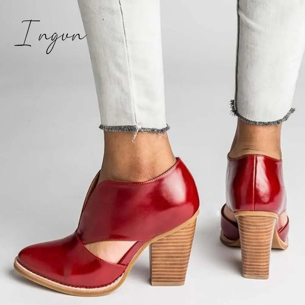 Ingvn - Round Toe Women Chunky Heel Casual Pu Ankle Boots