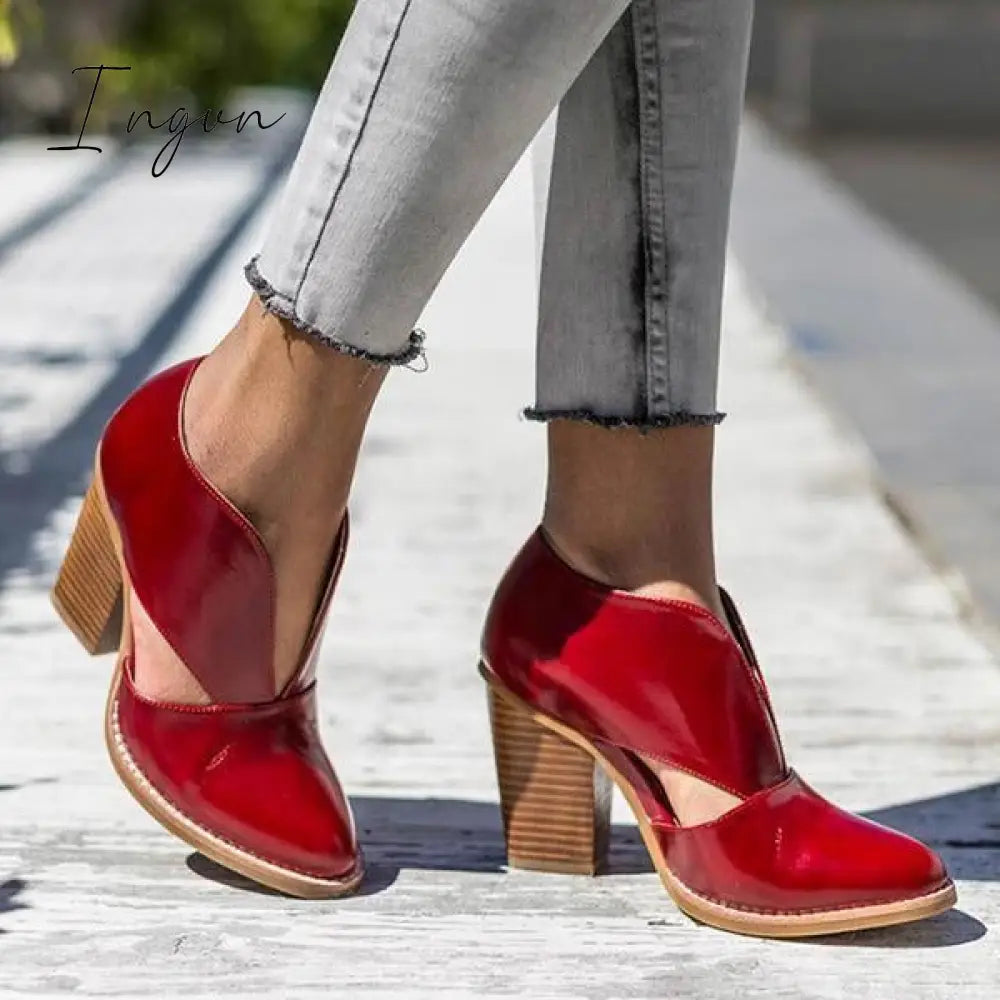 Ingvn - Round Toe Women Chunky Heel Casual Pu Ankle Boots