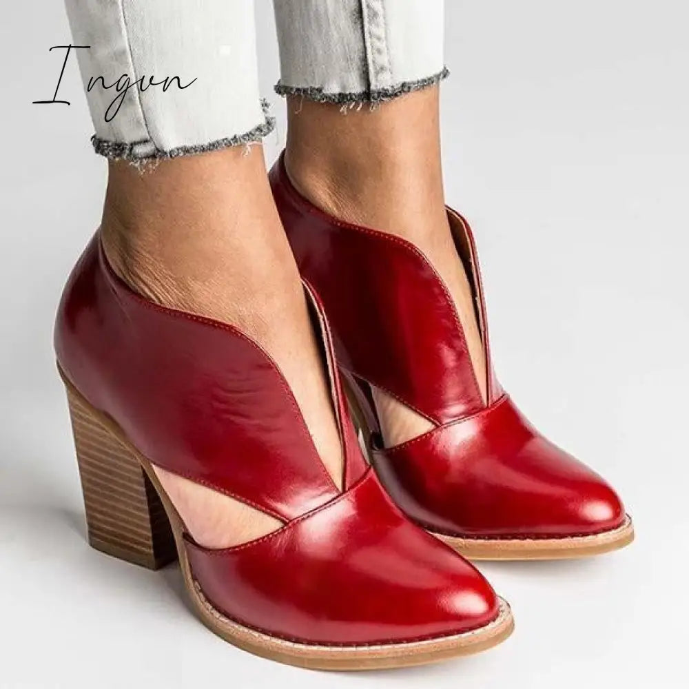 Ingvn - Round Toe Women Chunky Heel Casual Pu Ankle Boots