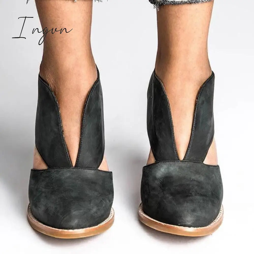 Ingvn - Round Toe Women Chunky Heel Casual Pu Ankle Boots