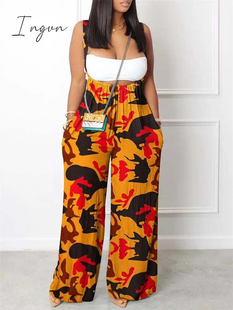 Ingvn - Sets Outifits 2023 New Geometric Print Wide Leg Suspender Jumpsuit Fashion Casual Pieces