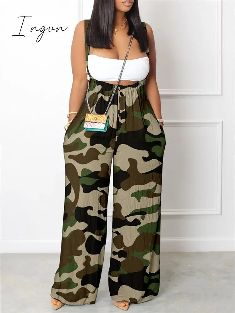 Ingvn - Sets Outifits 2023 New Geometric Print Wide Leg Suspender Jumpsuit Fashion Casual Pieces